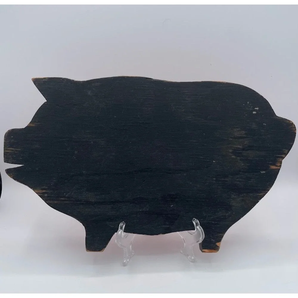 Vintage Pig Shaped Wood Wall Decor Orange Crackle Finish Farmhouse Kitchen